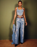 Top Cropped Jeans Bordado