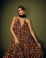 Vestido Longo Animal Print Fluido