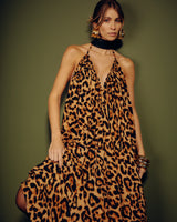 Vestido Longo Animal Print Fluido