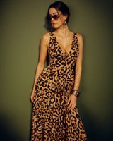 Vestido Animal Print Longo Estruturado