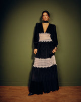 Vestido Longo com Renda Contrastante