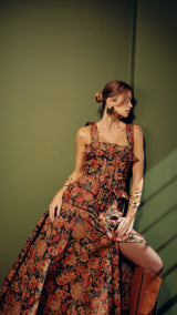 Vestido Midi Jacquard Floral