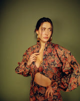 Conjunto Jacquard Floral (Jaqueta + Top + Saia)