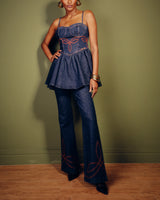 Blusa Peplum Jeans Bordada